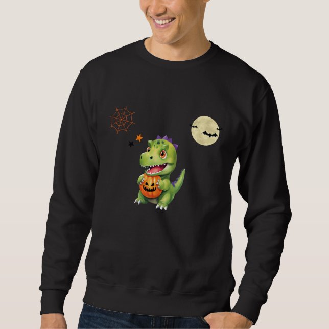 Cute Dinosaur play pumpkin trick o treat halloween Sweatshirt (Front)