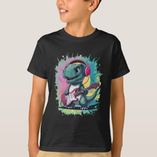 Cute Dinosaur Playing a Guitar T_Shirt