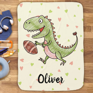 Cute Dinosaur Playing Football Personalized Baby Blanket