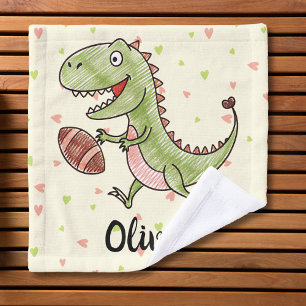 Cute Dinosaur Playing Football Personalized Wash Cloth