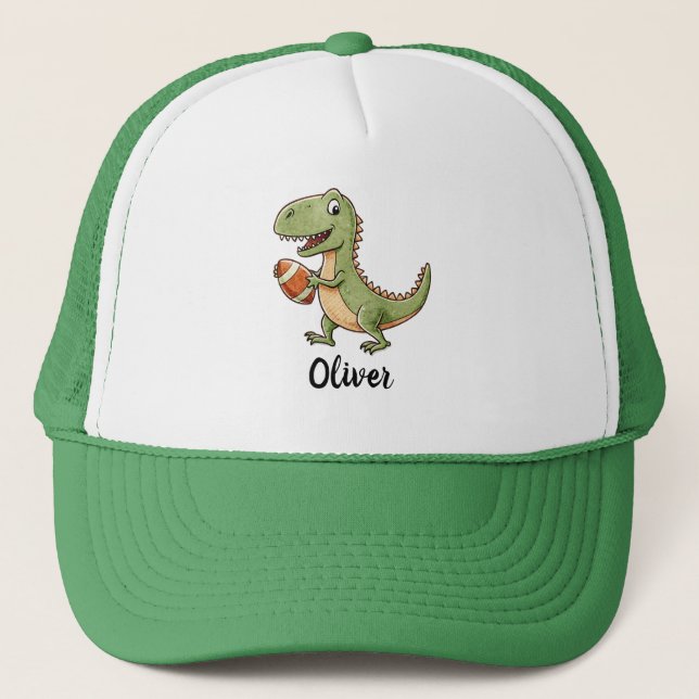 Cute Dinosaur Playing Football Trucker Hat (Front)