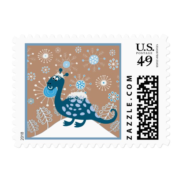 Cute Dinosaur Playing In The Snow! Postage