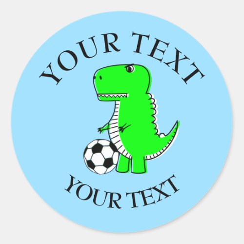 Cute Dinosaur Playing Soccer Drawing Classic Round Sticker