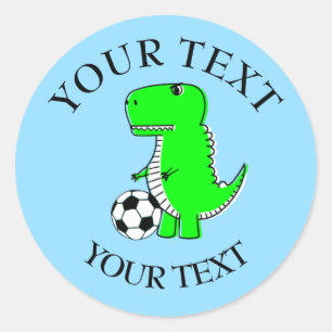 Cute Dinosaur Playing Soccer Drawing Classic Round Sticker