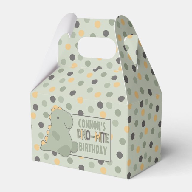 Cute Dinosaur Polka Dot Custom Birthday Favor Boxes (Front Side)