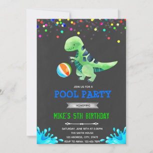 Cute dinosaur pool birthday party invitation