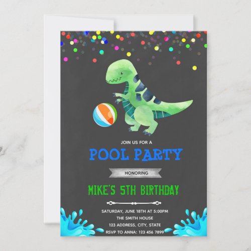 Cute dinosaur pool birthday party invitation