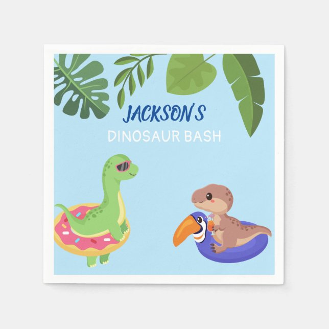 Cute Dinosaur Pool Party Jungle Theme Napkins (Front)