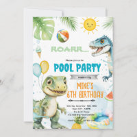 Cute dinosaur pool theme invitation