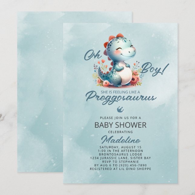 Cute Dinosaur Preggosaurus Baby Shower Invitation (Front/Back)