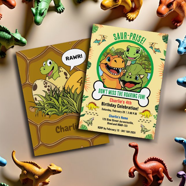 Cute Dinosaur Prehistoric Cartoon Kids Birthday Invitation (Creator Uploaded)
