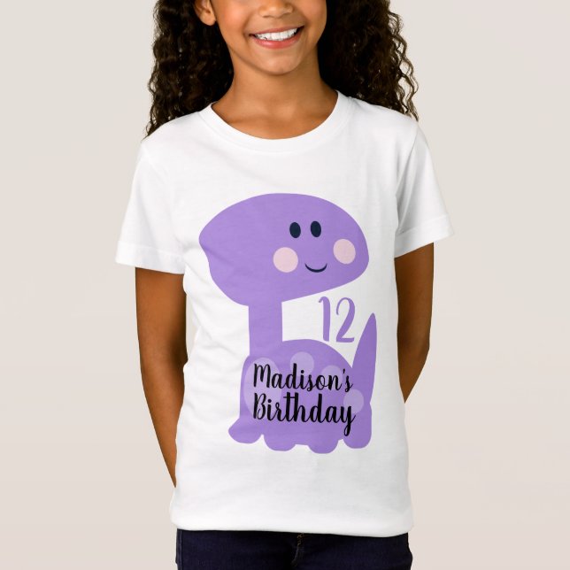 Cute Dinosaur Purple Birthday Party T-Shirt (Front)