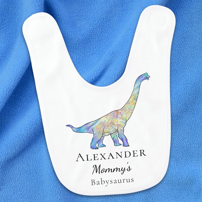 Cute Dinosaur Quote Personalized Baby Bib (Colorful Dinosaur fun quote personalized name brachiosaurus dino baby bib Mommys babysaurus )
