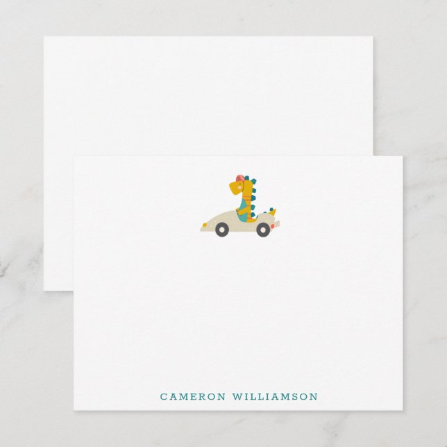 Cute Dinosaur Race Car Personalized Stationery Thank You Card (Front/Back)