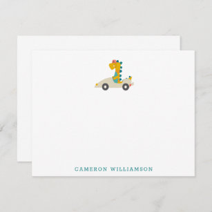 Cute Dinosaur Race Car Personalized Stationery Thank You Card