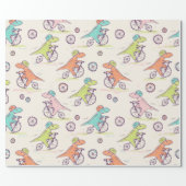 Cute Dinosaur Racing Bikes Whimsical Pattern Wrapping Paper (Flat)