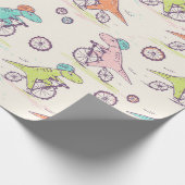 Cute Dinosaur Racing Bikes Whimsical Pattern Wrapping Paper (Corner)