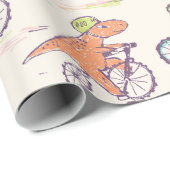 Cute Dinosaur Racing Bikes Whimsical Pattern Wrapping Paper (Roll Corner)