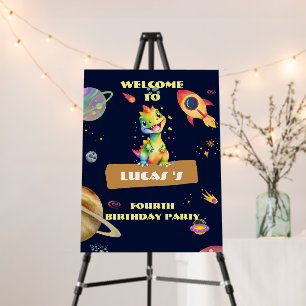 Cute Dinosaur rainbow galaxy Rocket birthday part Foam Board