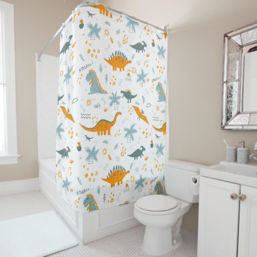 Cute Dinosaur Raoarrr Pattern Shower Curtain