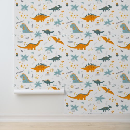 Cute Dinosaur Raoarrr Pattern Wallpaper