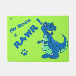 Cute Dinosaur RAWR Green Blue Paw Doormat