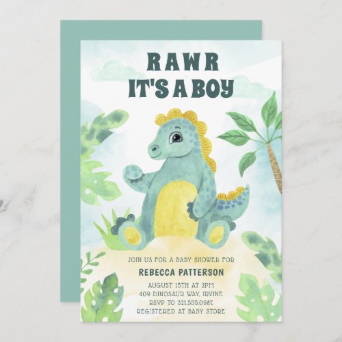 Cute Dinosaur Rawr Its a Boy Baby Shower Invitation