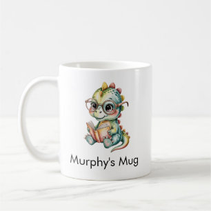 Cute Dinosaur Reading a Book Funny Book Lover Coffee Mug