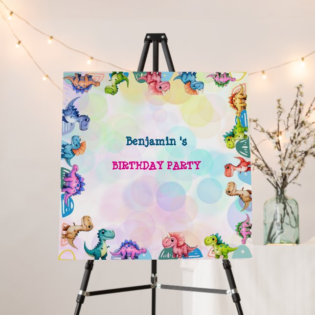 Cute Dinosaur rex Balloon Birthday Party Welcome  Foam Board (In Situ (Stand))