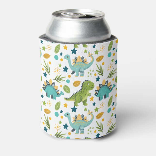 Cute Dinosaur Rex Seamless Pattern Name  Can Cooler (Can Back)