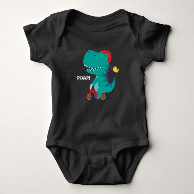 Cute dinosaur riding a bicycle baby bodysuit (Front)