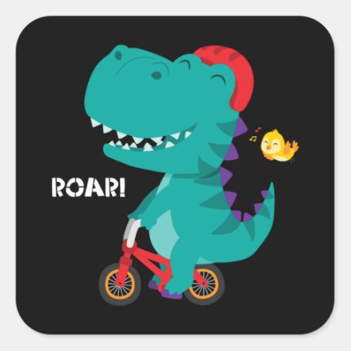 Cute dinosaur riding a bicycle square sticker