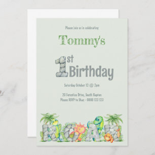 Cute Dinosaur Roar 1st Birthday Boys Invitation
