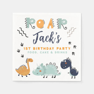 Cute Dinosaur Roar 1st Birthday Party Napkins