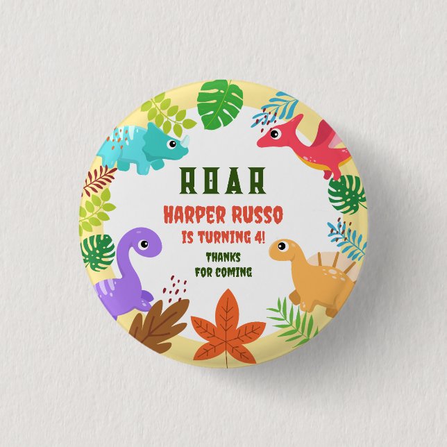 Cute Dinosaur roar birthday party   Button (Front)