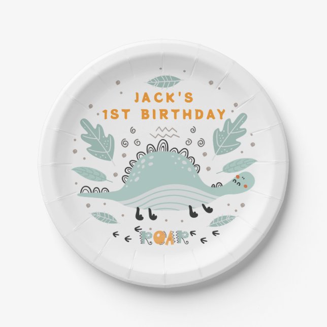 Cute Dinosaur Roar Birthday Party  Paper Plates (Front)