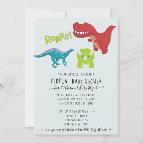 Cute Dinosaur ROAR Boy Baby Virtual Shower Invitation