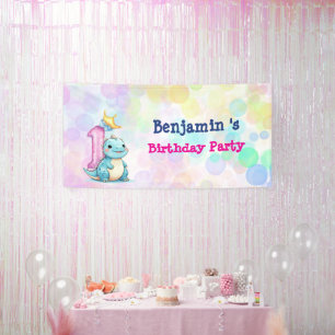 Cute Dinosaur roar Boy first birthday party Banner