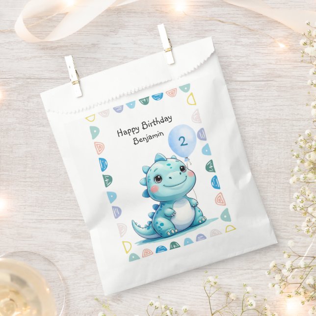 Cute Dinosaur roar Boy Happy birthday party Favor Bag (Clipped)