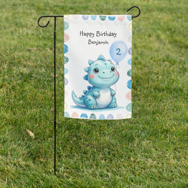 Cute Dinosaur roar Boy Happy birthday party Garden Flag (In SItu)