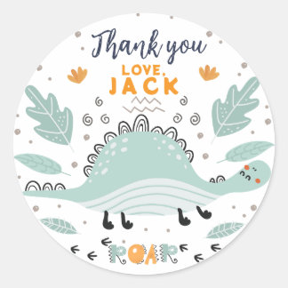 Cute Dinosaur Roar Thank You Birthday Party Classic Round Sticker
