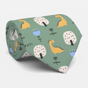 Cute Dinosaur Sage Green Pattern Neck Tie