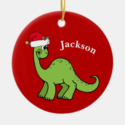 Cute Dinosaur Santa Claus Hat Red Kids Christmas Ceramic Ornament