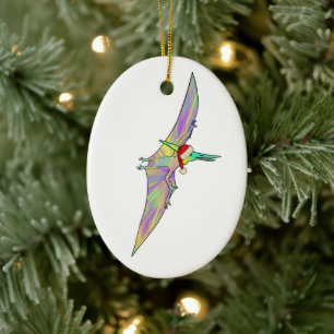 Cute Dinosaur Santa flying  Ceramic Ornament