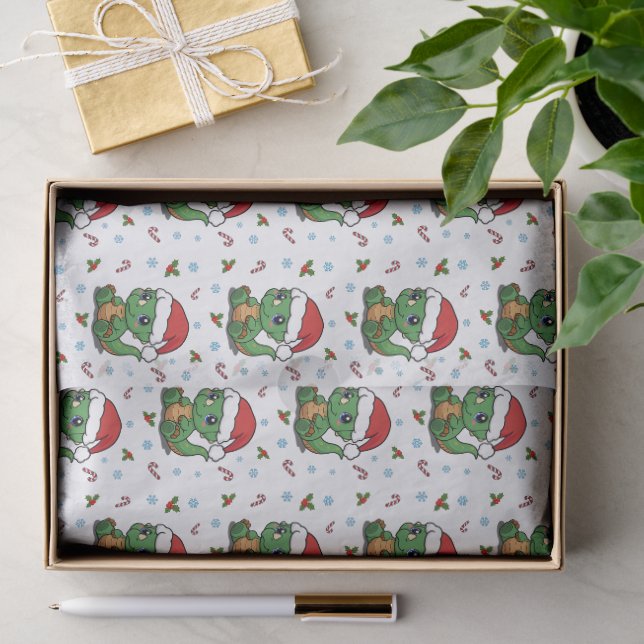 Cute Dinosaur Santa Hat Christmas Tissue Paper (Gift)