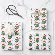 Cute Dinosaur Santa Hat Christmas Wrapping Paper