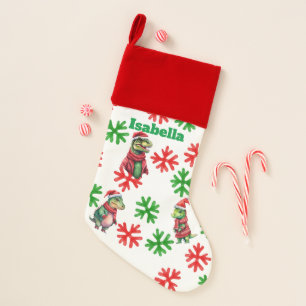 Cute dinosaur Santa pet Xmas Snow flake pattern Christmas Stocking