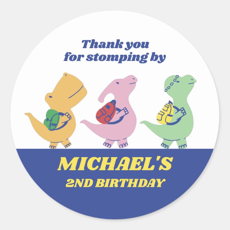 Cute Dinosaur School Kids Birthday Party Classic Round Sticker | Zazzle