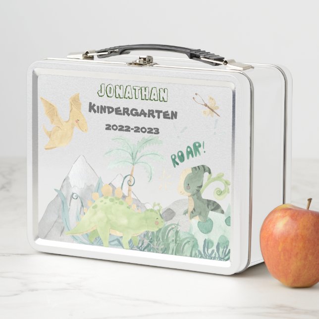 Cute Dinosaur School Metal Lunch Box (In Situ)