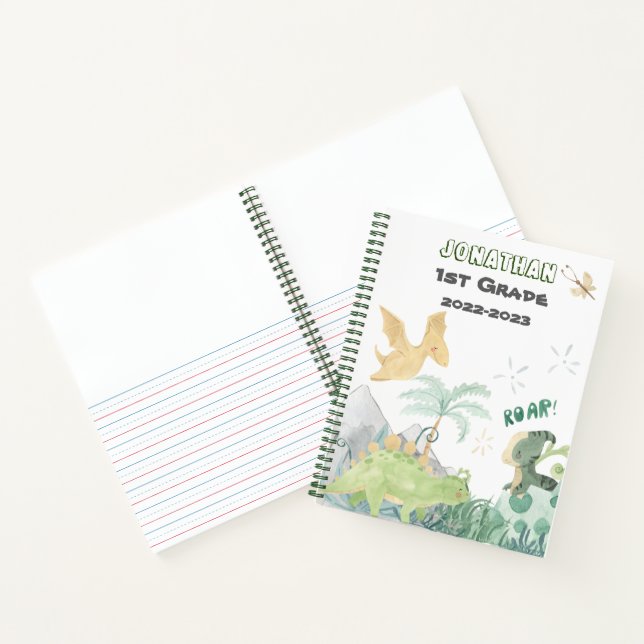 Cute Dinosaur School Wide Ruled Writing Drawing Notebook (Inside)